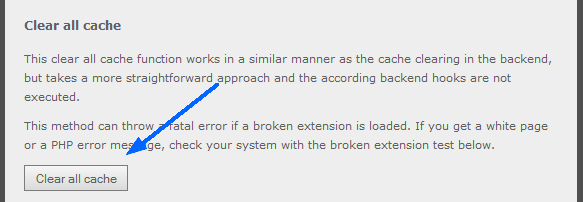 The option "Clear all Cache" in the Install Tool.