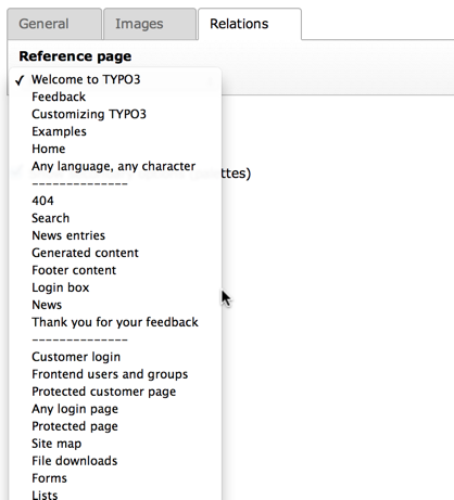 Page selector with full list