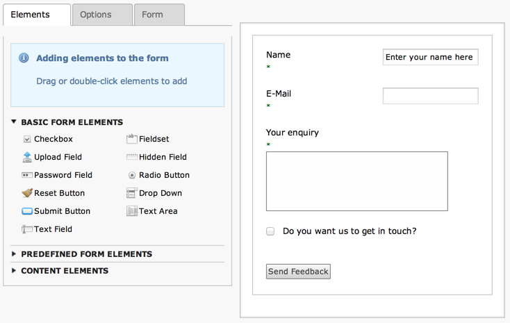 The forms visual editor