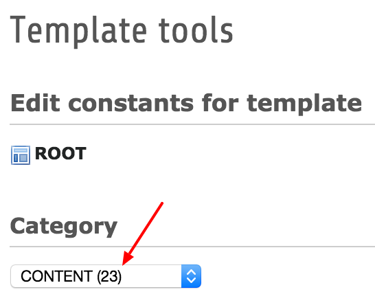 Location of the category dropdown in the Template module