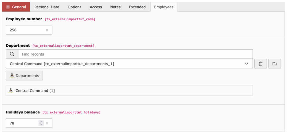 The imported FE user record