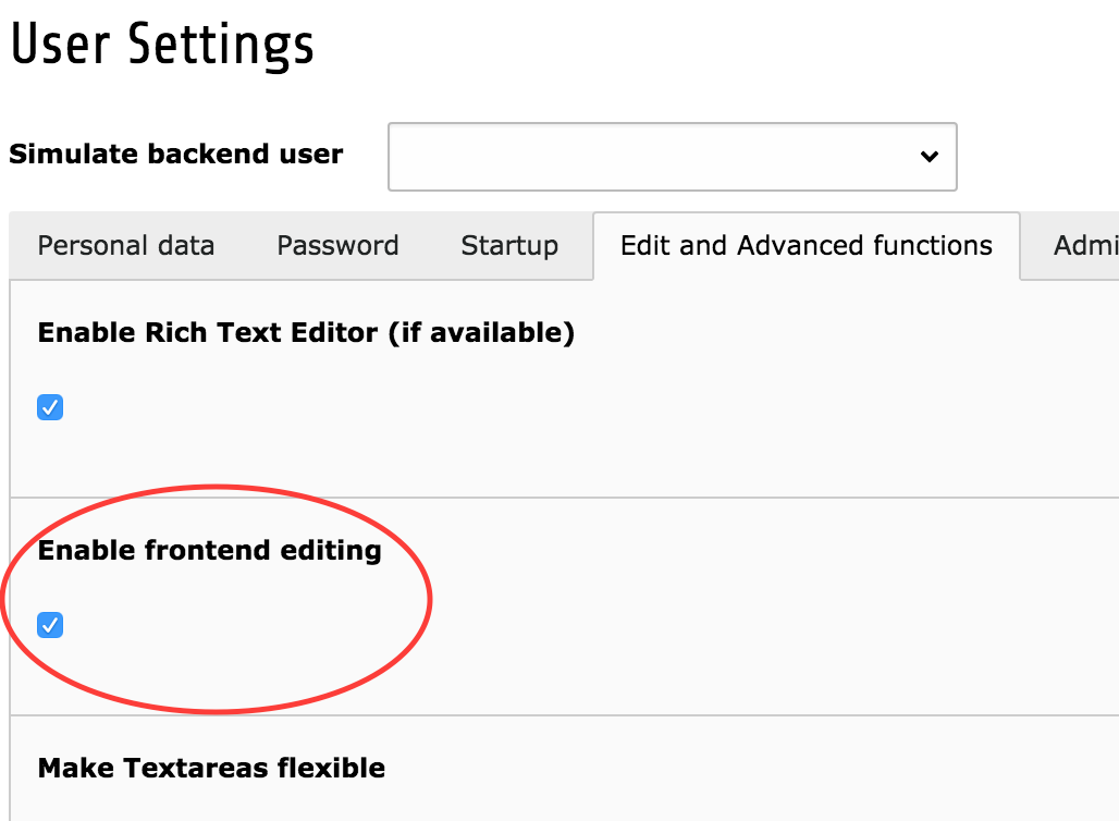 User activation of frontend editing