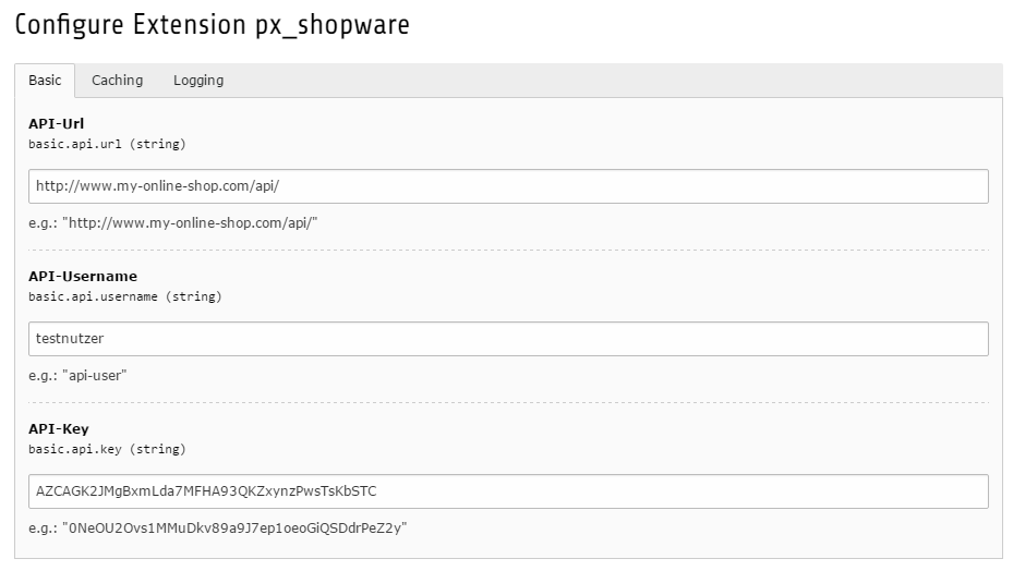 API-Konfiguration in der px_shopware
