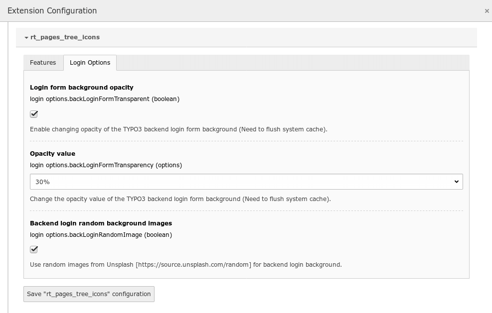 Extension configuration login options