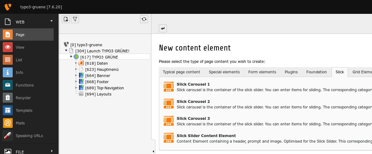 New Content Element Wizard with Slick