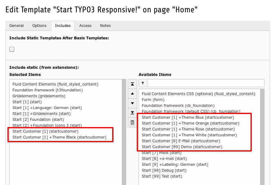 The TypoScript-Templates of Start TYPO3 Responsive +Customer