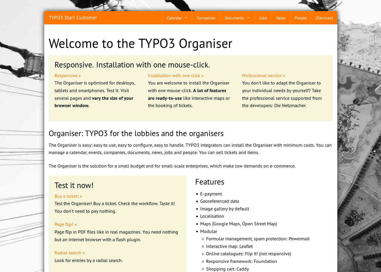 The default theme of Start TYPO3 Responsive +Customer
