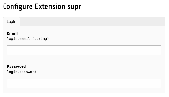 "Login" section in extension configuration