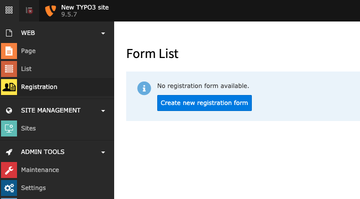Create a new form - click the button