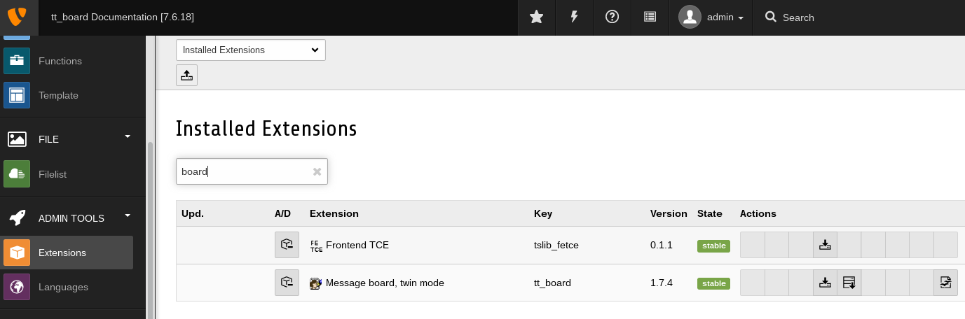 tt_board activated in the Extension Manager